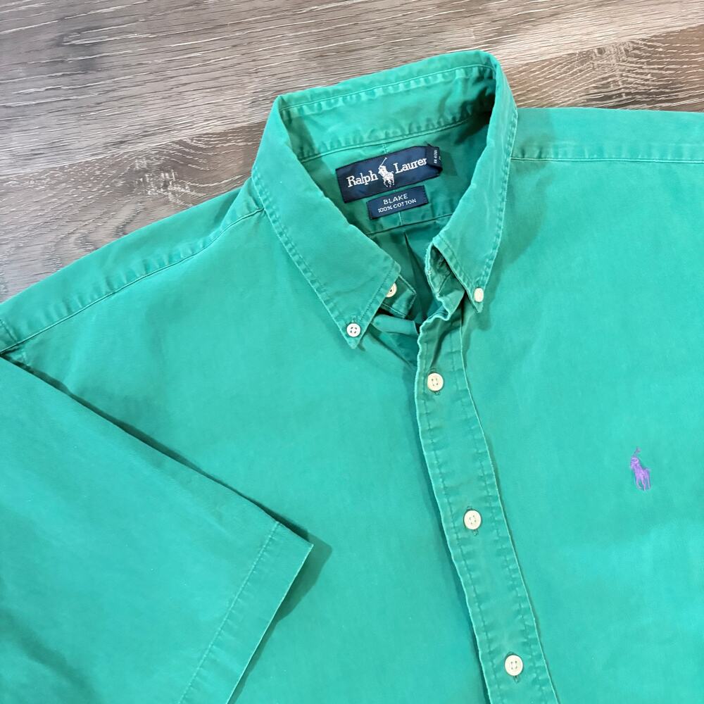 Polo Ralph Lauren‎ Mens Blare Blue Lable Pony Oxford Button Down Green S/S Sz XL